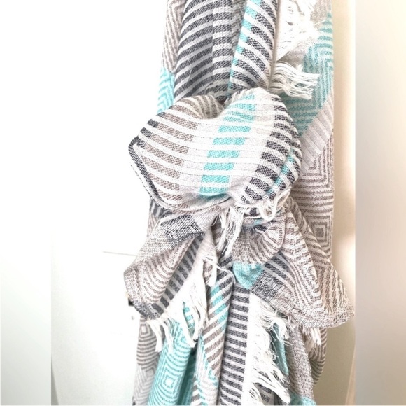 Travel Wrap Blanket Sarong Hand Crafted Loom Weave 2 Side Organic Cotton Aqua - Picture 8 of 16